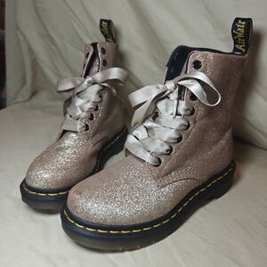 Dr Martens Glitter Lace-Up Boots in Rose Gold